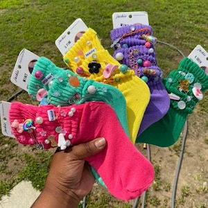 Bedazzled jeweled charm socks women and girls custom made hand made