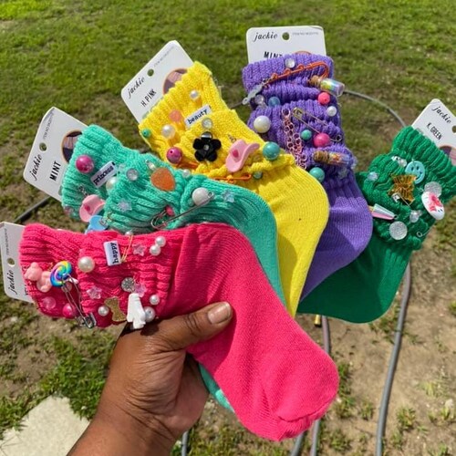 Bedazzled jeweled charm socks women and girls custom made hand made