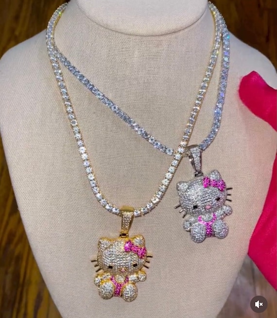 handmade Hk kitty diamond necklace kids adults women accessories jewelry y2k aesthetics