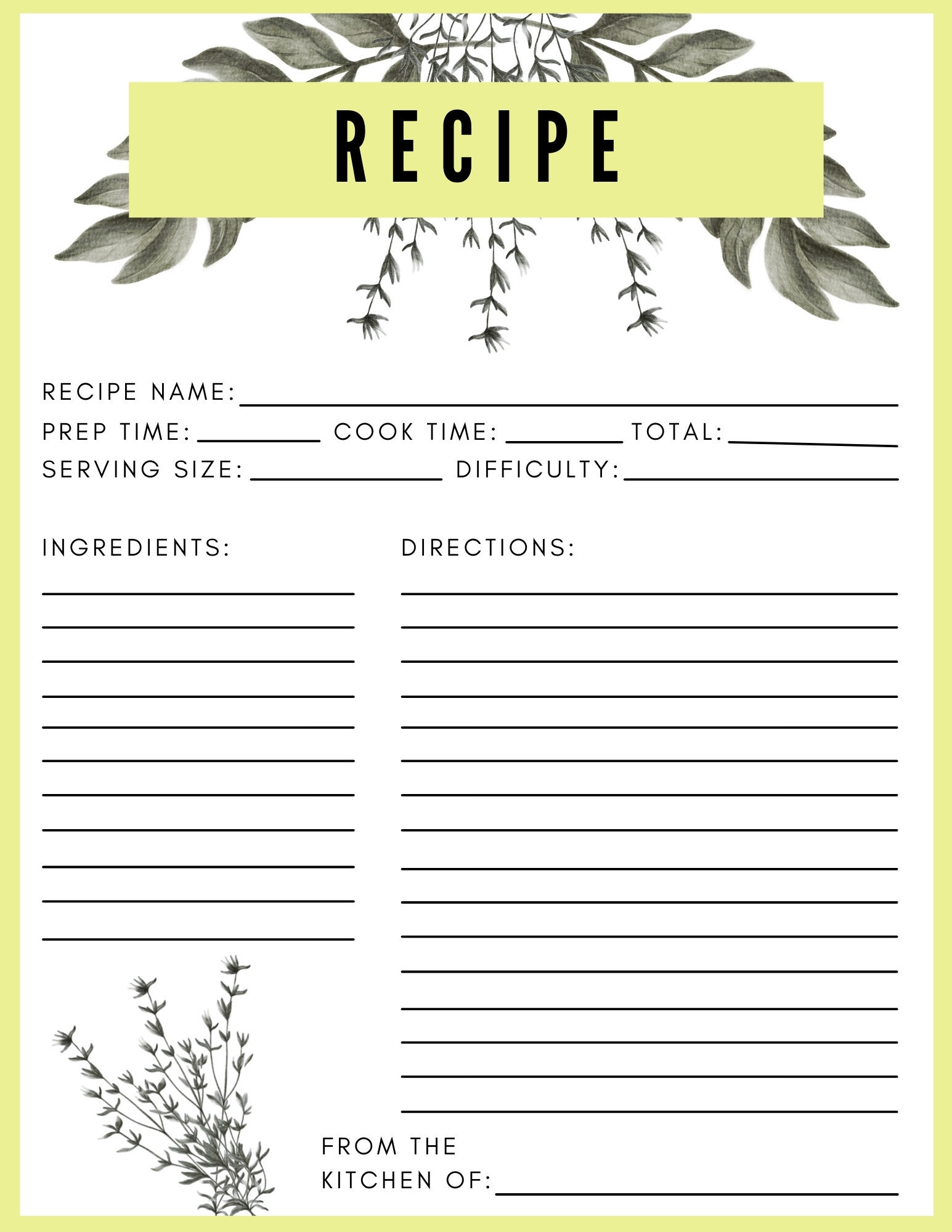 Printable Recipe Card Blank Recipe Card | Etsy