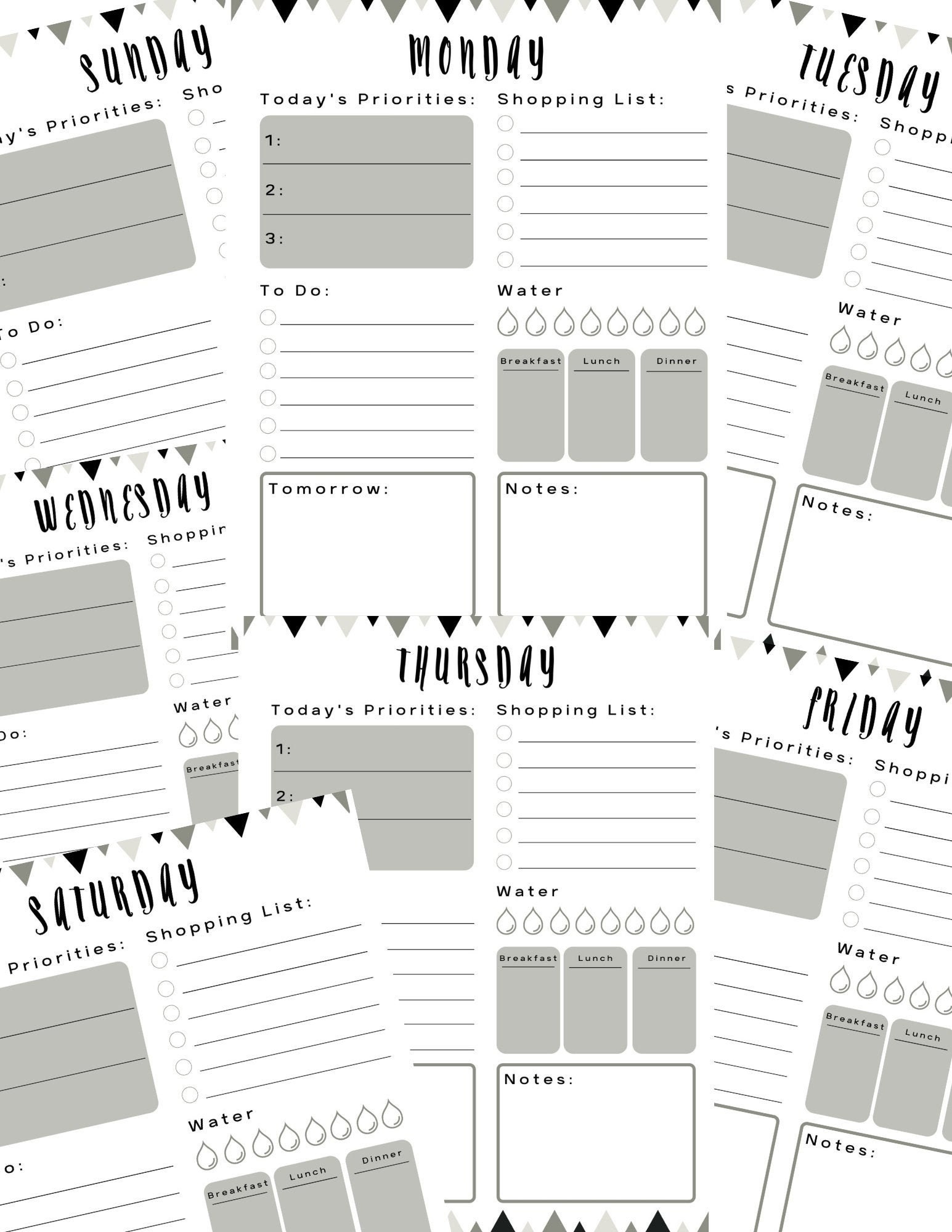 black and white printable weekly planner etsy