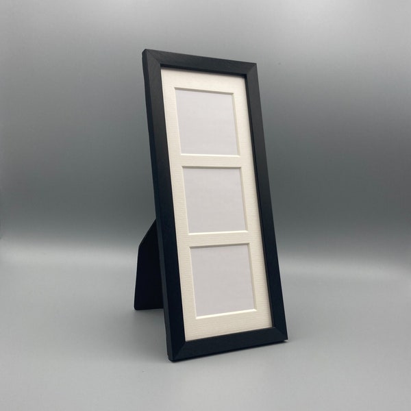 Black Picture Frame • 3.5 x 9" Photo Frame • Three 2 x 2” Mat Openings • School Photos • Wallet Size Photos • Mini Artwork • Collage