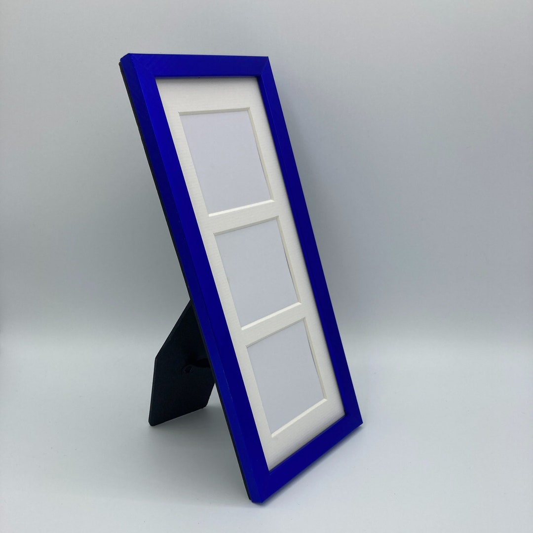 Blue Picture Frame • 3-opening 3.5 X 9 Collage Frame • Three 2 X2” Mat ...