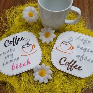 Coaster set of 2, Coaster Embroidered, Coaster coffee, Funny coffee coaster, Coffee table decor, Drink coaster, Bitch, Home office gift