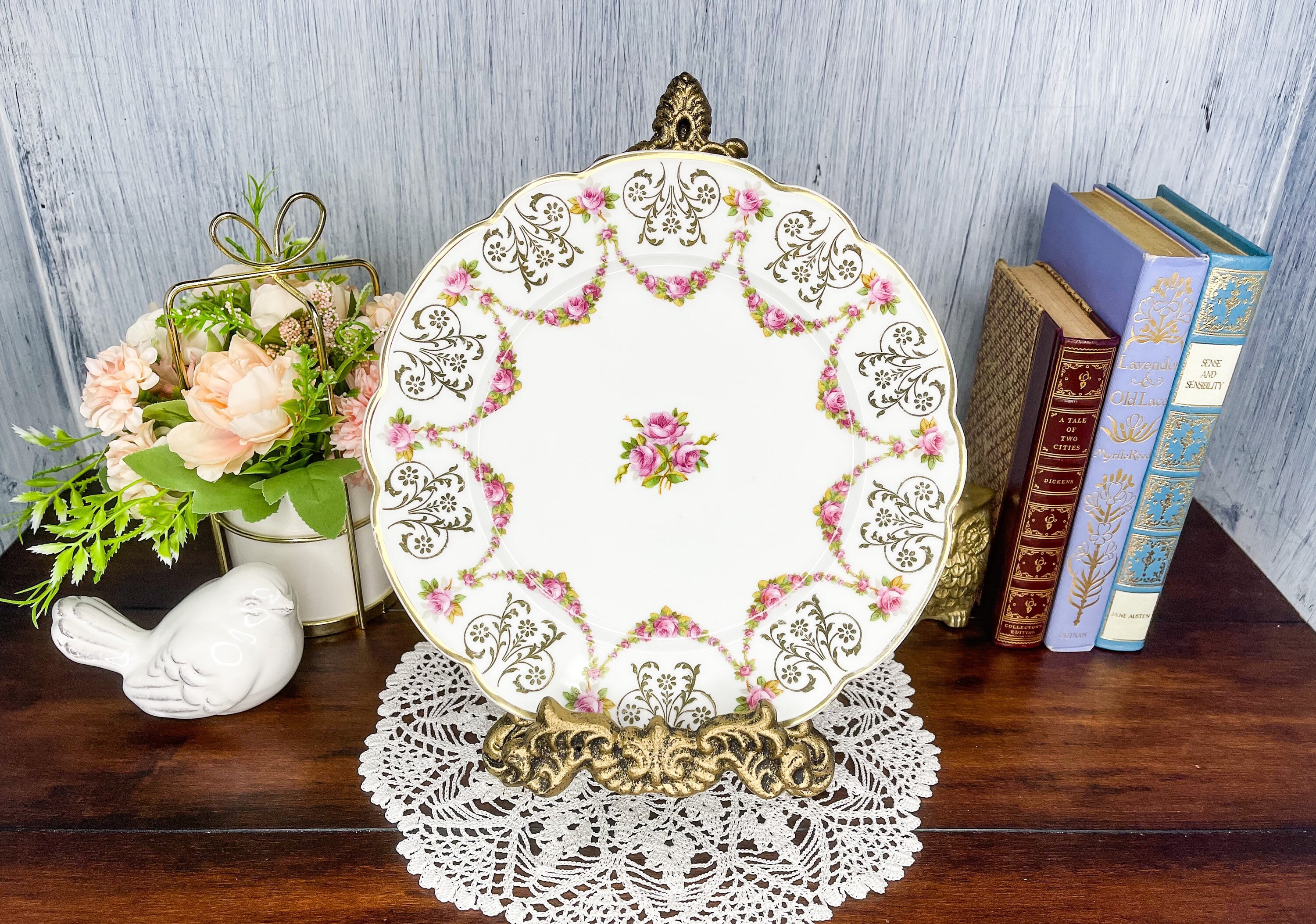 MZ Austria China Ornate Plate Floral Gold Pink Vintage Etsy