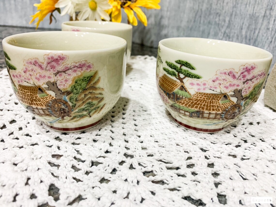 Vintage Hand Painted Japanese Tea Cups 3 Piece Etsy