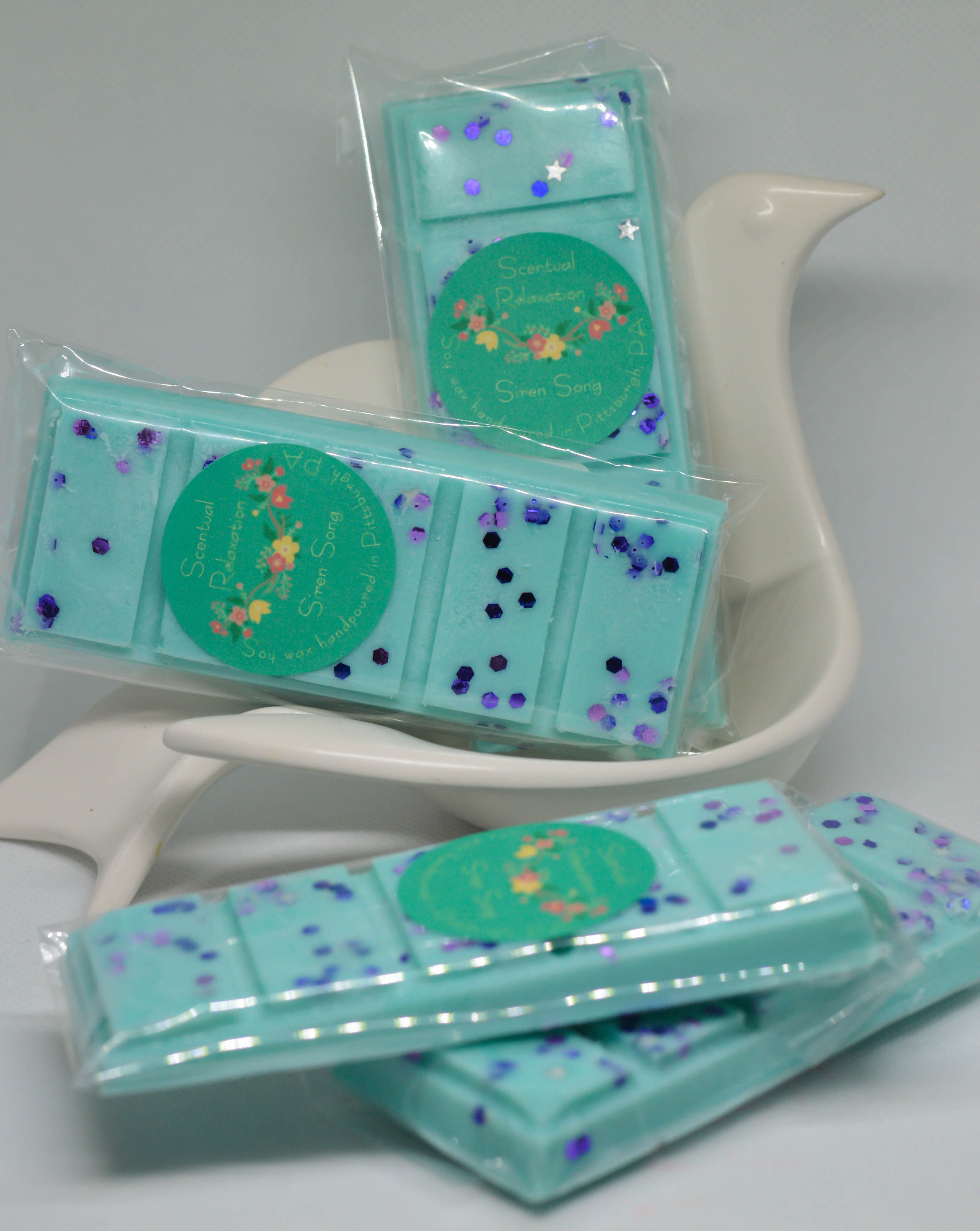 Siren Song Snap Bars - Sea Salt and Orchid - Aquamarine with Purple Glitter - Handpoured Soy