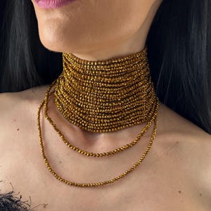 Gold Collar Necklace Statement Piece Egyptian Style Festival Wear Custom Length Beaded Choker Exagerated Design Party Wear Elegant Accessory
