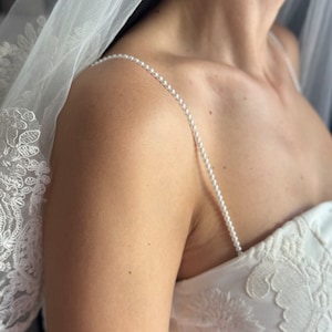 パールのドレスストラップ、小さな4mmの取り付け可能なショルダージュエリー、スパゲッティストラップ1組、魅力的なブライダルアクセサリー、ウェディングドレス用ストラップ