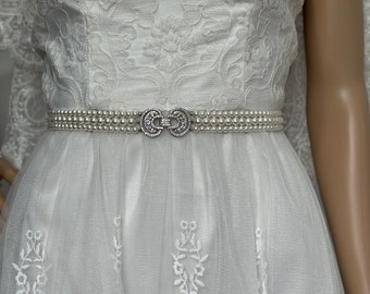 Pearl bridal belt with stunning silver or gold clasp, Made to measure wedding dress clasped belt, Slim to plus size crystal waistband