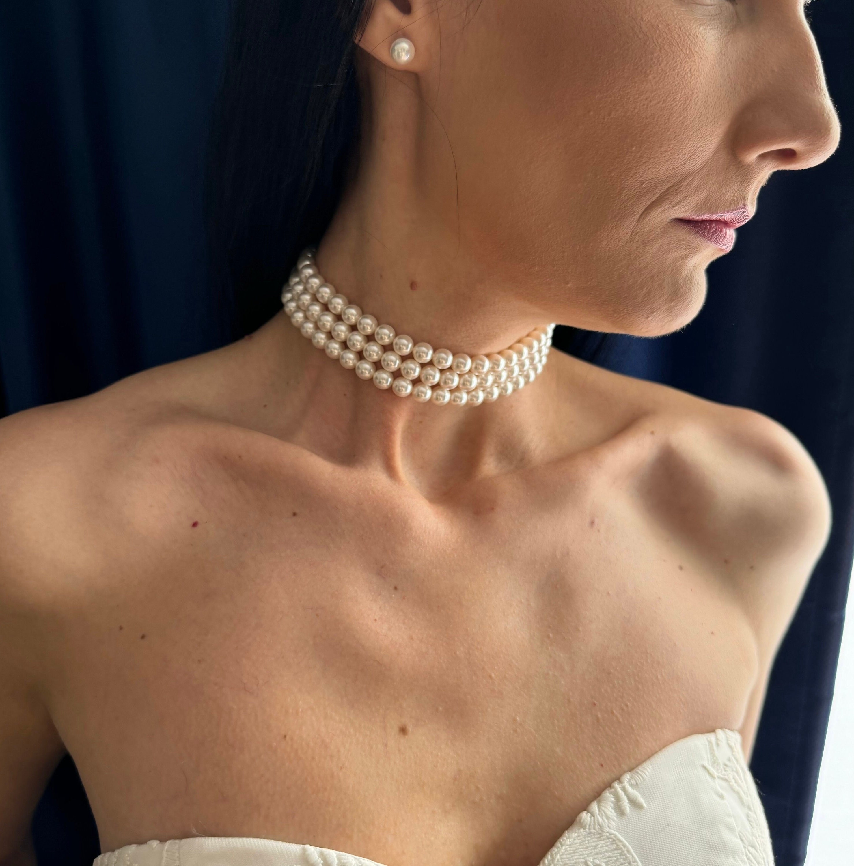 American Pearl Choker Necklace Earring Set
