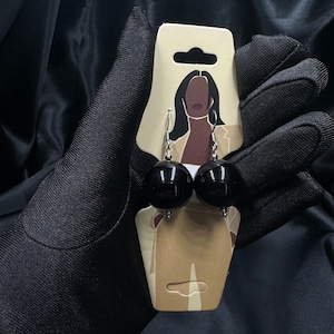 Pendientes de cuentas negras gruesas, pendientes colgantes de acero inoxidable hipoalergénico, pendientes de perlas grandes y pendientes de perlas extragrandes.