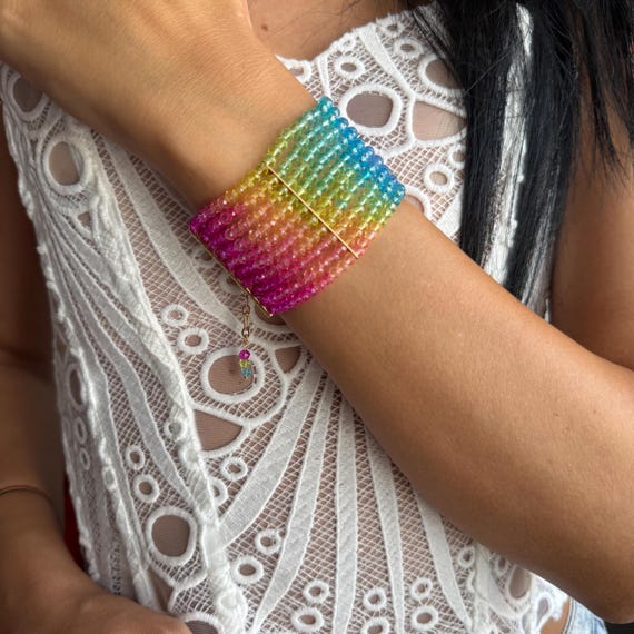 Rainbow Wide Bracelet Party Accessory Festival Wear Colorful
