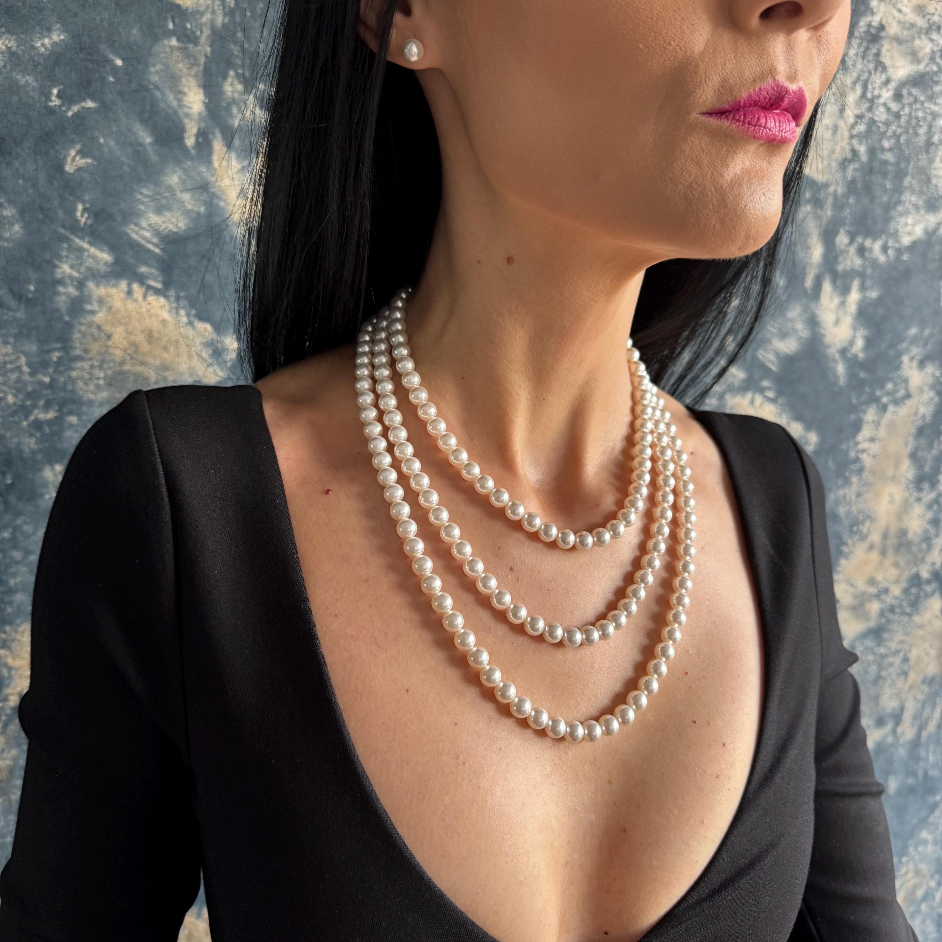 [韓国人気ジュエリー] nff cascade pearl necklace Cascade Layered Pearl Necklace and Earrings Set, Gold or