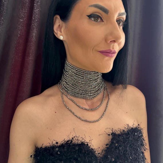 Wide Silver Rhinestone Choker Special Occasion Glamorous Collar