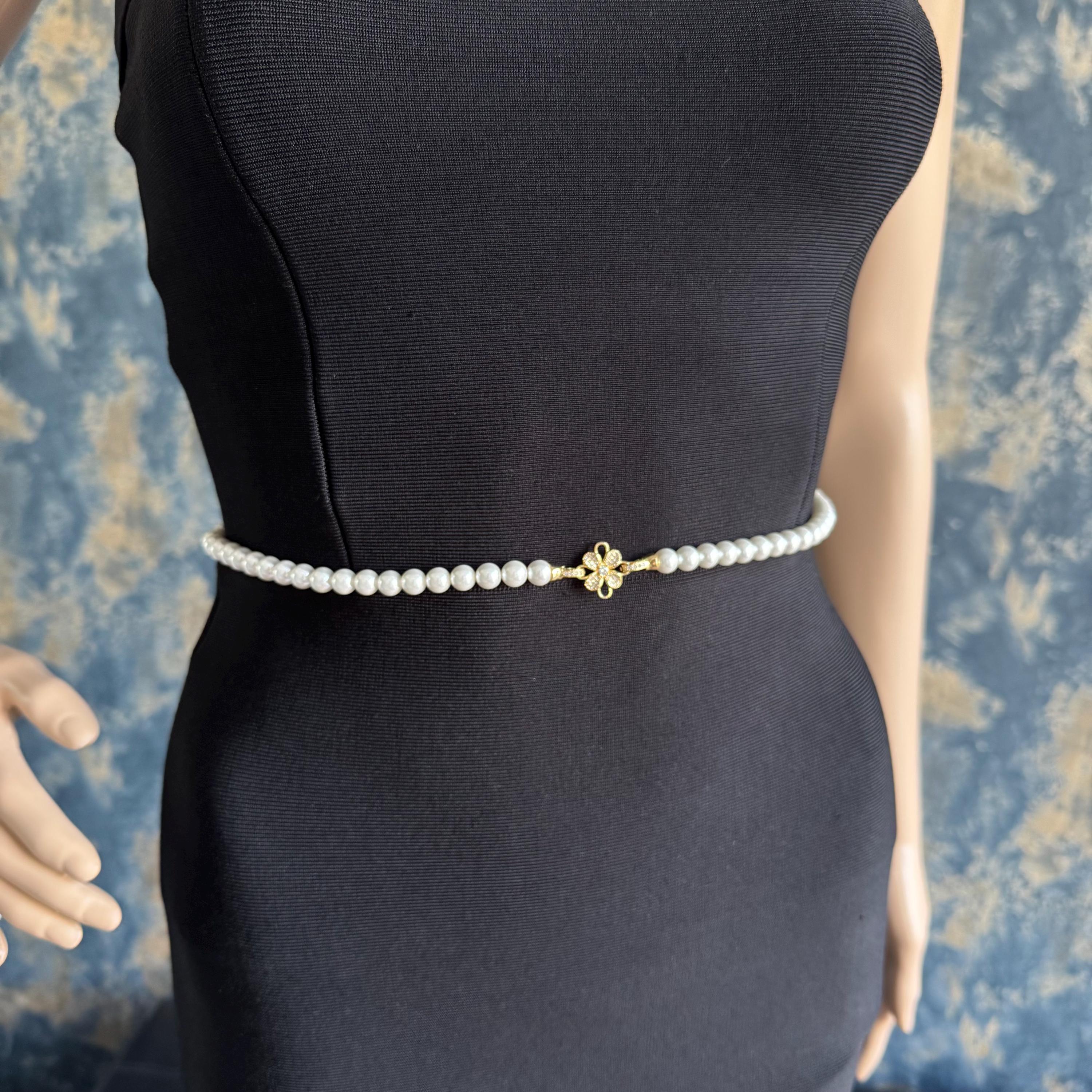 Bridal Wedding Belt Rhinestone Pearl Crystal Elegant Prom Dress Accessory bianco-thin-pearl-and-crystal-  main image 4