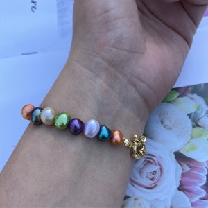 Natural Freshwater Baroque Pearl Bracelet in Sterling Silver Gold Plated Sailor Clasp, June Birthstone, Cute Colourful bracelet Gift for her
