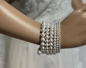 Layered pearl bracelet with 6 strands of pearls, Multilayer wrap around hand bridal pearl bracelet, Chunky pearl jewellery, Memory bracelet