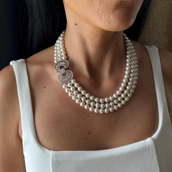 Fermoir Bracelet 3 Rangs En Argent 925 Plaqué Rhodium | Avec Zircones | Pour Création Bijoux Perles