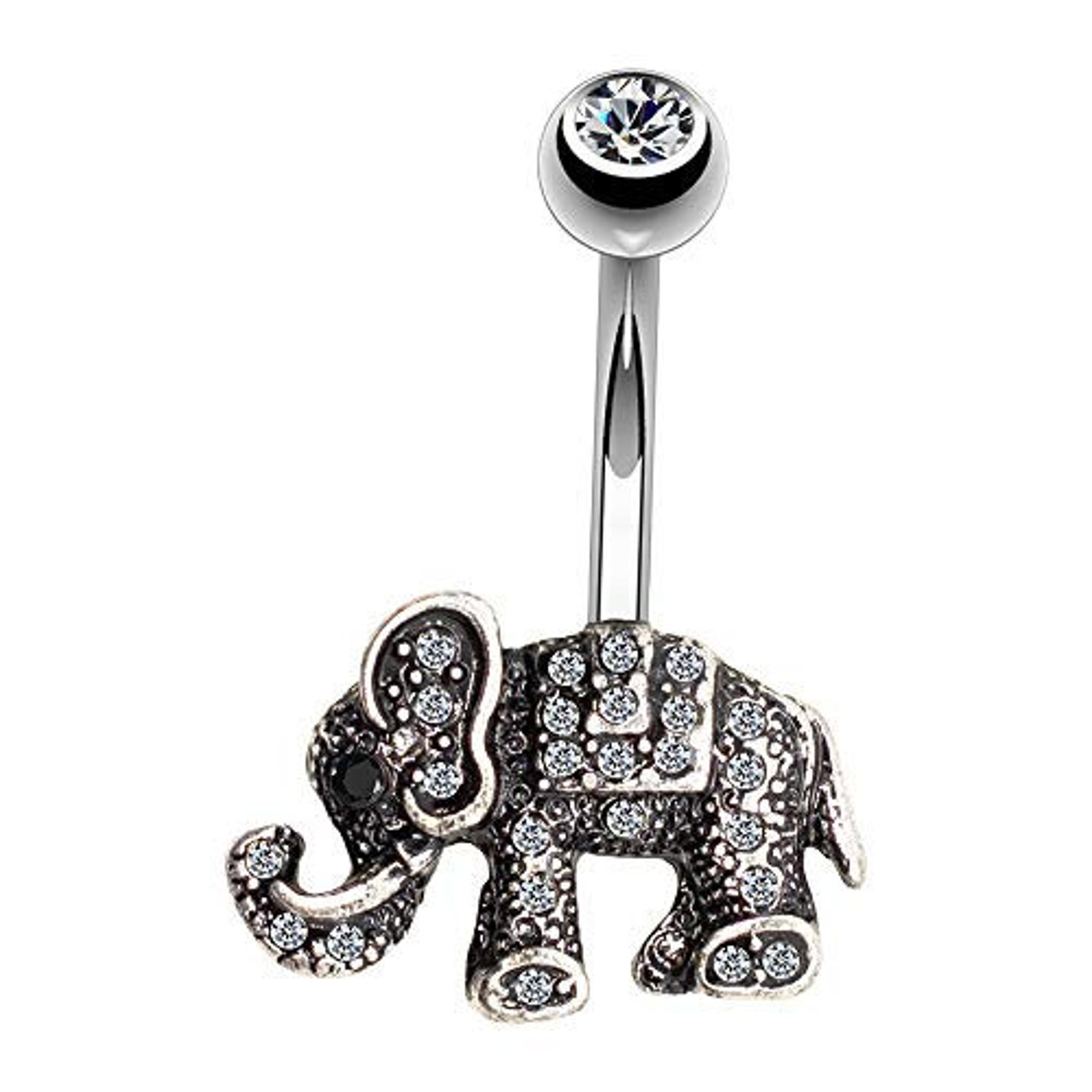 P2GO Elephant Belly Button Ring With Clear CZ Stones Silver Etsy