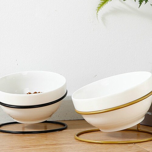 Raised Ceramic Pet Bowls With Metal Stand Dog Bowl Cat Etsy