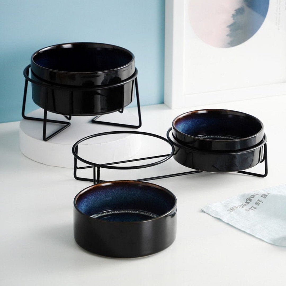 Ceramic Pet Bowls With Metal Stand Dog Bowlcat Bowlfeed Etsy