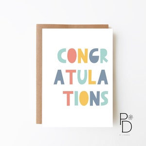 Kleurrijke felicitatiekaart - verlovingskaart + digitale downloadoptie + afstudeerkaart + verjaardagskaart voor tieners + leuke kaart voor kinderen