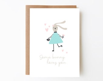 Sommige konijntjes houden van je kaart - Valentijnsdag + verlovingskaart + digitale downloadoptie + kaart voor mama + trouwkaart + schattige paaskaart
