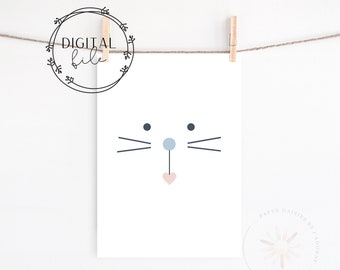 Minimalistisch konijn DIGITALE Print - INSTANT DOWNLOAD + Baby Nursery Wall Art + Kid Wall Art + Speelkamer Print + Baby Shower Bunny Printable