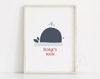 Personalised Whale Print For Nursery - Children's Wall Art + Nursery Decor + Digital Print Option + Baby Shower Gift + Boy's Bedroom Print