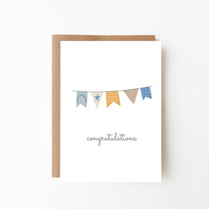 Félicitations Baby Boy Blue Bunting Card - Carte pour garçons + Carte de naissance + Option numérique + Carte de nouveauté + Carte de nouveau-né + Baby Shower