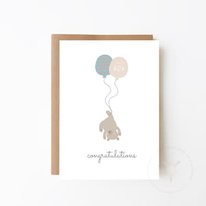 Felicitaciones Baby Boy Card - Teddy Bear Balloons Card + Card For Boys + Birth Card + New Arrival Card + New Born Card + Baby Shower Card