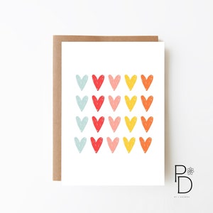 Kleurrijke Hartenkaart - Valentijnsdagkaart + Verlovingskaart + Digitale Downloadoptie + Kaart voor mama + Trouwkaart + Jubileumkaart