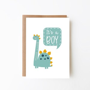 Blauwe dinokaart voor jongens - It's A Boy-kaart + pasgeboren kaart + digitale optie + nieuwe aankomstkaart + babyjongen + babyshowerkaart + dinosauruskaart