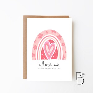 Pink Rainbow Card - Valentijnsdagkaart + digitale downloadoptie + kaart voor vriendin + kaart voor vrouw + Happy Valentine's Day + Lovers