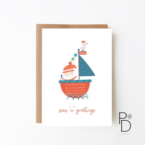 Carte de Noël Seas 'n' Greetings - Jolie carte de Père Noël + Carte de Noël + Option de téléchargement numérique + Noël + Carte de Noël pour enfant + Carte de Noël amusante