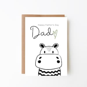 Carte de fête des pères hippopotame noir et blanc + carte monochrome + option numérique + carte de fête des papas + carte amusante pour papa + carte papa des enfants