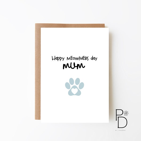 CARD for CAT MUM - Mother's Day Card + Cat Card for Mum + Fur Baby Card + Card For Mummy + Digital Download Option + Cute Card For Mum