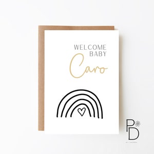GEPERSONALISEERDE nieuwe baby regenboogkaart - eenvoudige regenboog + genderneutraal + zwarte regenboog + lege kaart + nieuwe aankomstkaart + babyshowerkaart