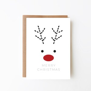 Cartão Rena de Feliz Natal - Cartão Minimalista + Cartão de Natal + Opção de Download Digital + Cartão de Natal + Cartão de Natal Infantil
