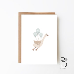 Goose With Balloons Card - Valentine's Day + Digital Download Option + Card For Her + Card For Mum + Birthday Card + Baby Card + Kid's Card