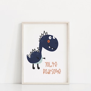 Eres Roarsome Dinosaur Print - A4 Poster + Fun Kid's Wall Art + Child's Bedroom Art + Nursery Art + Baby Shower + Toddler Print