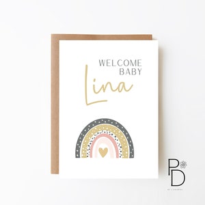Biglietto personalizzato New Baby Rainbow - Arcobaleno Boho + Genere neutro + Arcobaleno rosa oliva + Biglietto vuoto + Biglietto nuovo arrivo + Biglietto baby shower