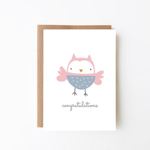 Felicitaciones Tarjeta Bebé Niña - Tarjeta Búho Rosa + Tarjeta Para Niñas + Opción Descarga Digital + Tarjeta Recién Llegado + Recién Nacido + Tarjeta Baby Shower