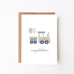 Gefeliciteerd Baby Boy Train Card - Choo Choo-kaart + kaart voor jongens + geboortekaart + digitale optie + nieuwe collectie + newborn + babyshower