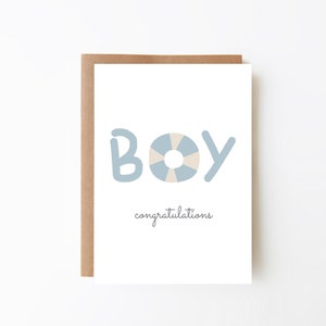 Carte de félicitations pour bébé garçon - Carte côtière bleue + Carte pour enfants + Option numérique + Carte de bébé sur le thème de la plage + Carte de nouveau-né + Carte de douche de bébé