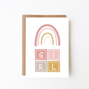 Roze regenboogkaart voor meisjes - kaart voor haar + verjaardag + digitale optie + nieuwe aankomst + babymeisje + babyshowerkaart + newborn + girlpower