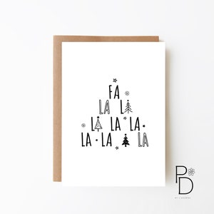 Mono Fa La La La Weihnachtskarte - Minimalistische Karte + Digital Download Option + Schwarzweiß Weihnachtskarte + Weihnachtsbaumkarte + Xmas
