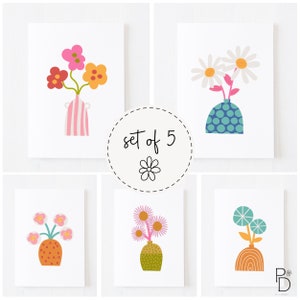 Lot de 5 cartes de vœux Spring Blooms - Carte de joyeux anniversaire + carte vierge + pour elle + carte de fleurs + carte florale + carte d'amitié + pour maman