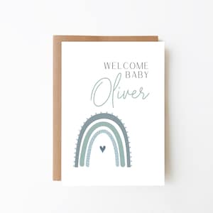 Biglietto New Baby Rainbow PERSONALIZZATO - Arcobaleno Boho + Biglietto per ragazzi + Biglietto Arcobaleno Blu + Biglietto d'auguri vuoto + Biglietto Nuovo Arrivo + Baby Shower